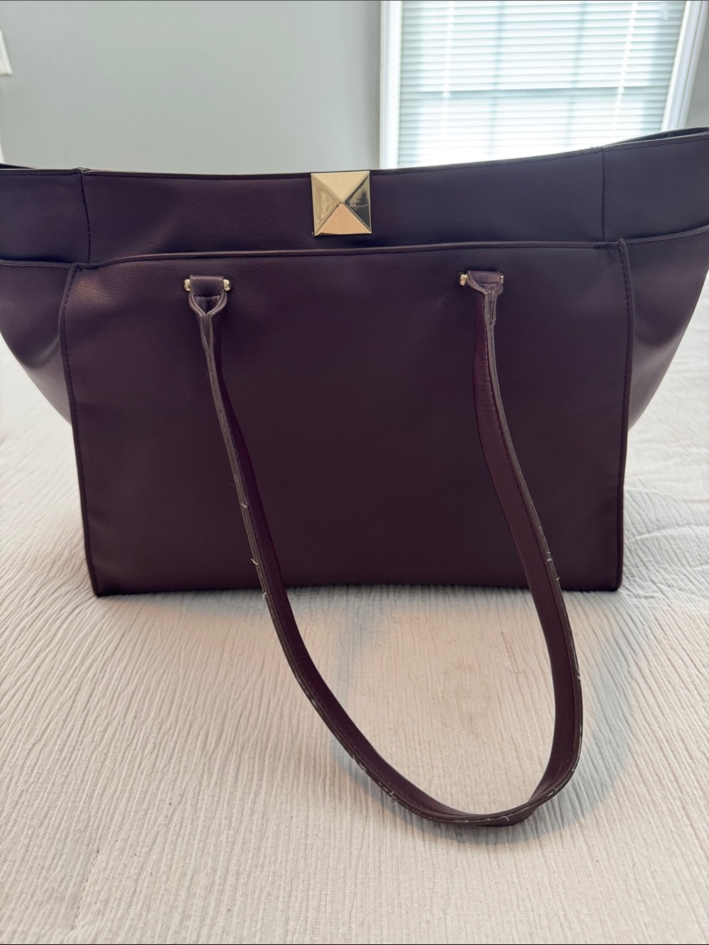 INC International Concepts Plum Tote with Gold Pyramid Accent